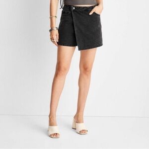Future Collective Alani Noelle Black Asymmetrical Denim Skirt Skort
